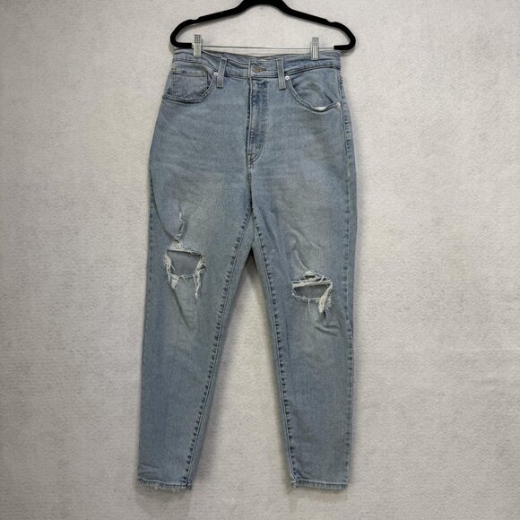 Levis High Waisted Mom Jeans Womens 30 Light Blue Distressed Ripped Denim Pants - Picture 1 of 13
